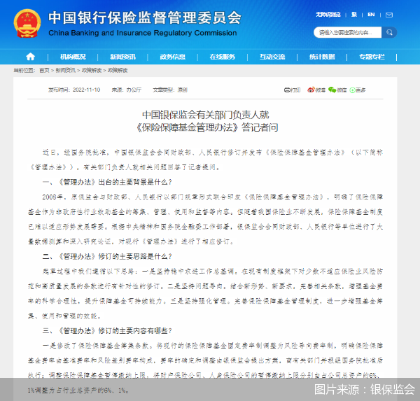 中國銀行業(ye) 和保險監督管理委員會(hui) ：研究確定新的費率標準，進一步發揮保險安全基金製度在防範和化解金融風險中的作用插圖